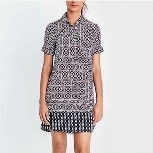J. Crew Dress Silky Geometric Print Collared Shirt  Dress Size 2